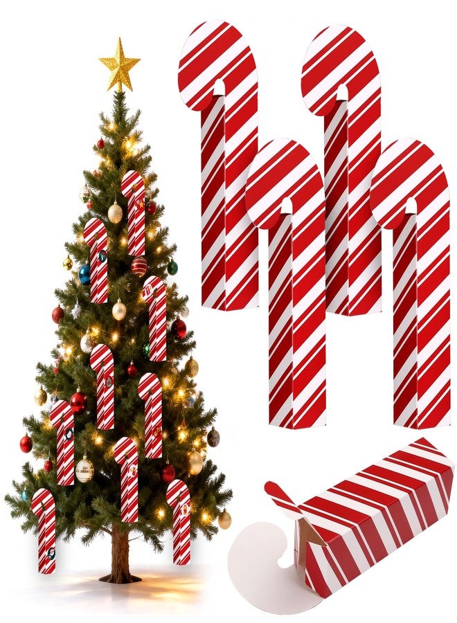 Naler 24 PCS Christmas Cookie Boxes Candy Cane Gift Boxes with 24 Number Stickers - 9.8x2x2 in, Christmas Treat Boxes for Christmas Decor, Party Favor, Christmas Countdown Calendar - Image 1